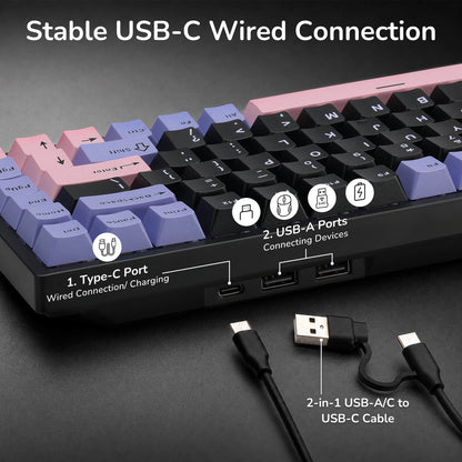 RK RK84 Keyboard with USB-C and USB-A ports on a dark surface