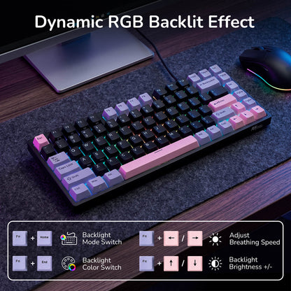RK ROYAL KLUDGE RK84 Compact TKL Gaming Keyboard with RGB backlight effect on a desk setup