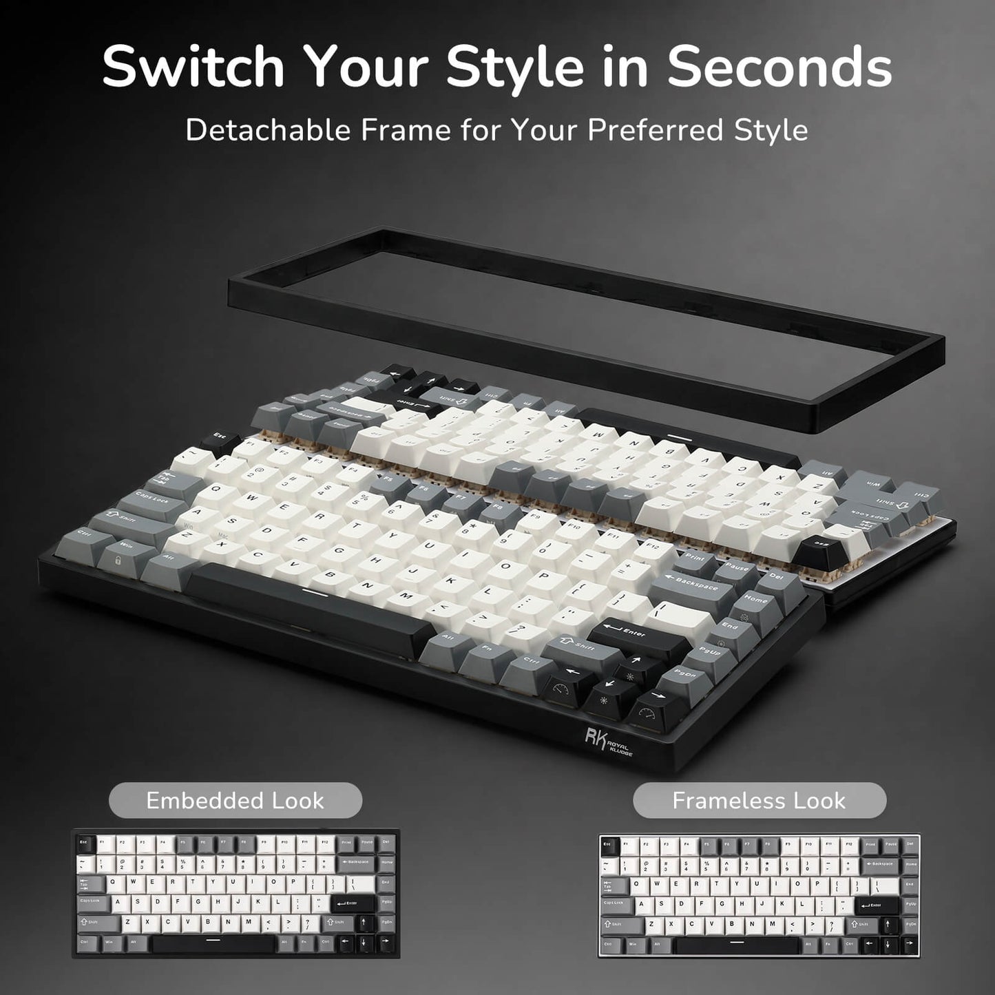 RK84 Mechanical keyboard with detachable frame on a dark background