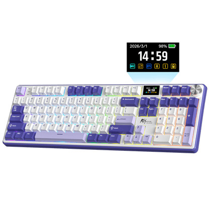 RK ROYAL KLUDGE S104 Full Size Wireless Mechanical Keyboard, 100% Creamy Computer Keyboard with Number Pad, TFT Display Screen and CNC Aluminium Volume Knob,101Keys Hot Swappable Pre-lubed Linear Switch, RGB Backlit, TOP Mount Gaming Keyboard, 5-Layer Sound Dampening Foams, Massive 8000mAh Battery, Online Software for Wins/Mac