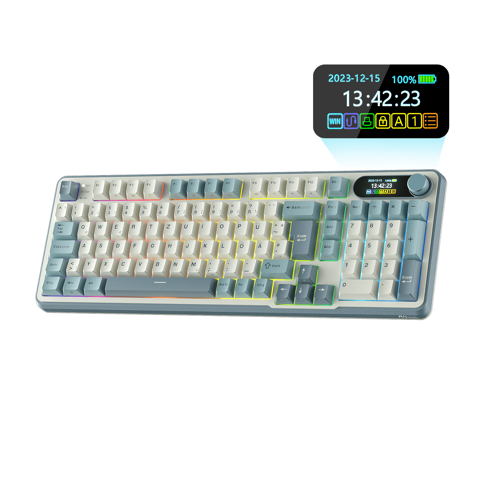 RK ROYAL KLUDGE S98 Mechanische Tastatur mit Smart Display & Knopf, Top Mount 96% Kabellose Mechanische Tastatur BT/2.4G/USB-C, Hot-Swap-fähige, Software-Unterstützung, Massiver Akku, 98 Tasten 