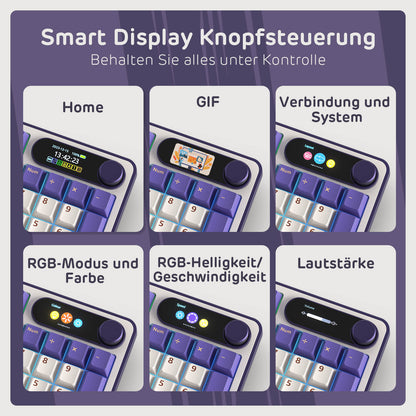 RK ROYAL KLUDGE S98 Mechanische Tastatur mit Smart Display & Knopf, Top Mount 96% Kabellose Mechanische Tastatur BT/2.4G/USB-C, Hot-Swap-fähige, Software-Unterstützung, Massiver Akku, 98 Tasten 