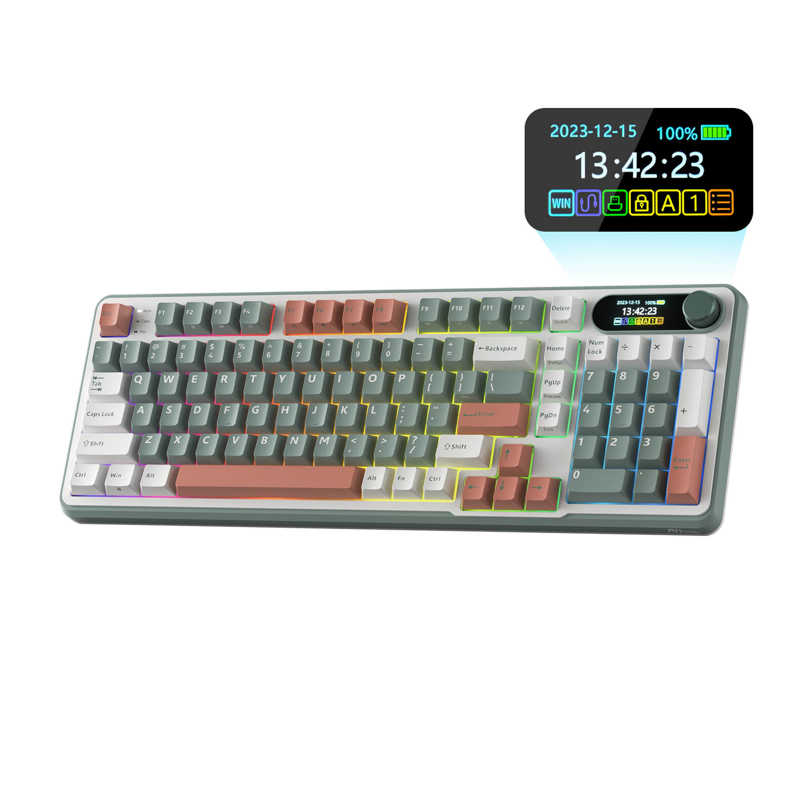 RK ROYAL KLUDGE S98 Wireless Hot-Swappable RGB Keyboard, Clay Green