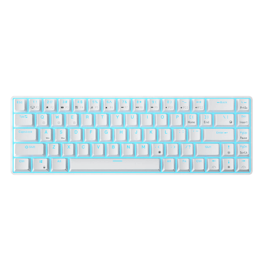 RK68 65% Wireless Mechanical Keyboard with compact 68-key layout, comparing size to standard full-size keyboards
