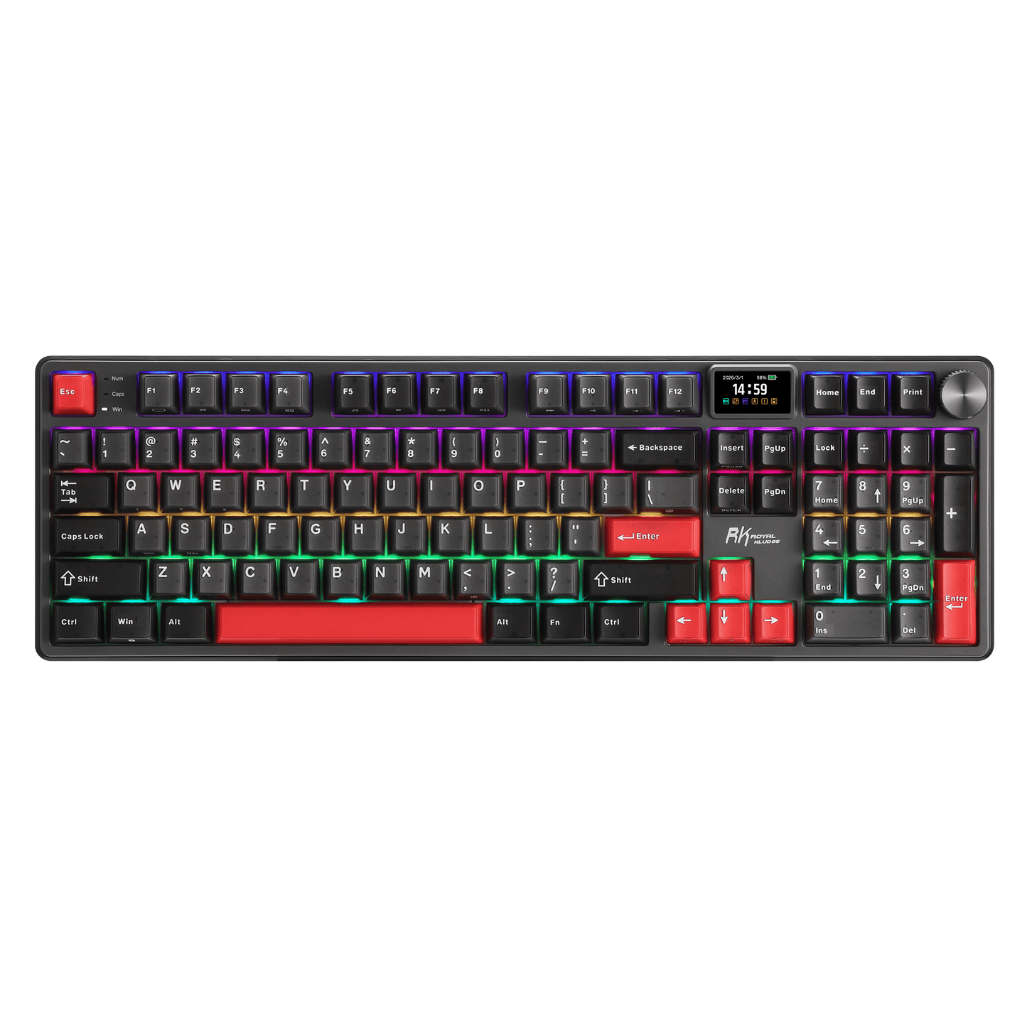 RK ROYAL KLUDGE S104 Wireless Mechanical Keyboard w/ Screen & Knob, Tri-Mode 101Keys Full Size Top Mount RGB Gaming Keyboard  BT/2.4G/USB-C, 8000mAh Battery, Web Driver, Hot Swap Custom Linear Switch