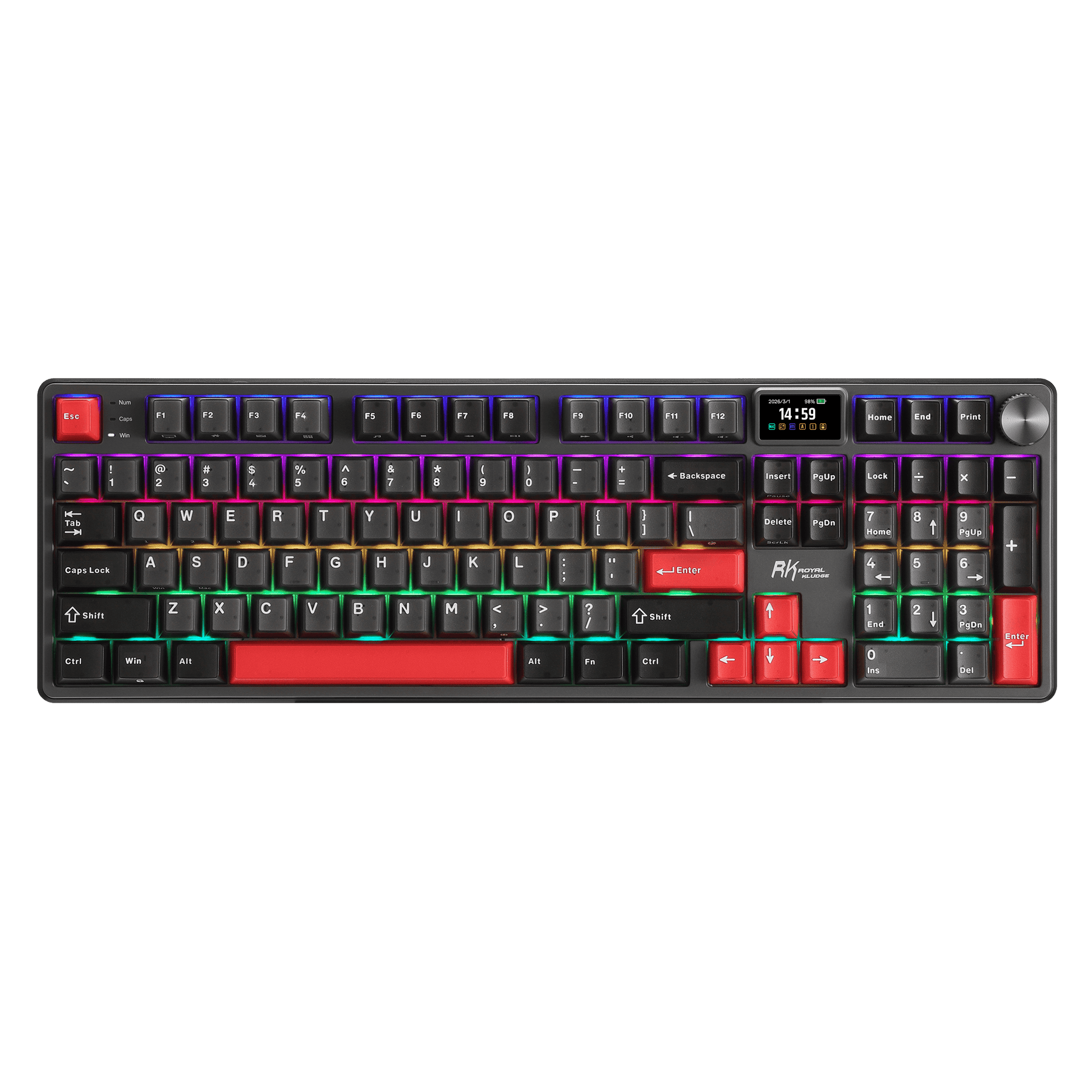 RK ROYAL KLUDGE S104 Wireless Mechanical Keyboard w/ Screen & Knob, Tri-Mode 101Keys Full Size Top Mount RGB Gaming Keyboard  BT/2.4G/USB-C, 8000mAh Battery, Web Driver, Hot Swap Custom Linear Switch