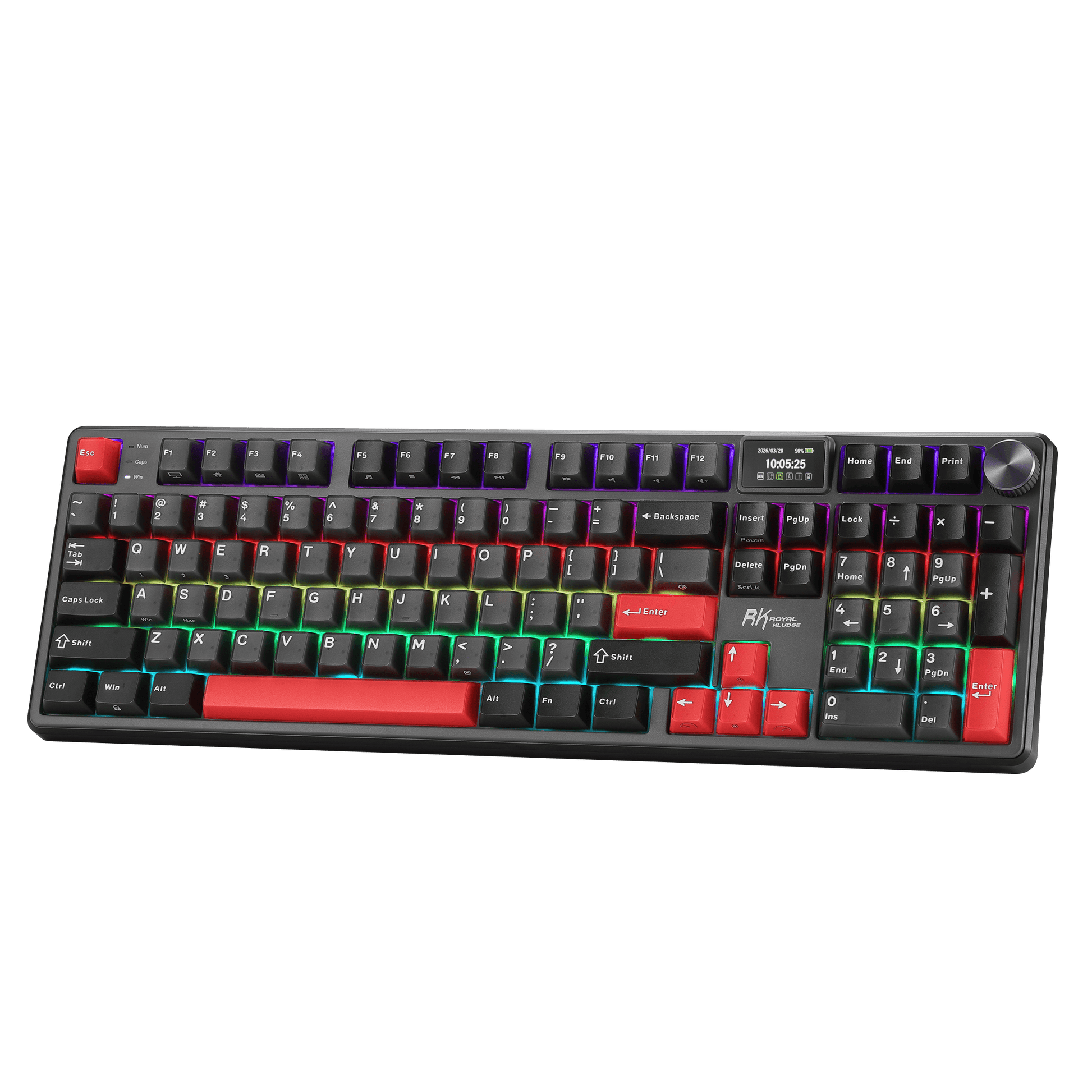 RK ROYAL KLUDGE S104 Wireless Mechanical Keyboard w/ Screen & Knob, Tri-Mode 101Keys Full Size Top Mount RGB Gaming Keyboard  BT/2.4G/USB-C, 8000mAh Battery, Web Driver, Hot Swap Custom Linear Switch