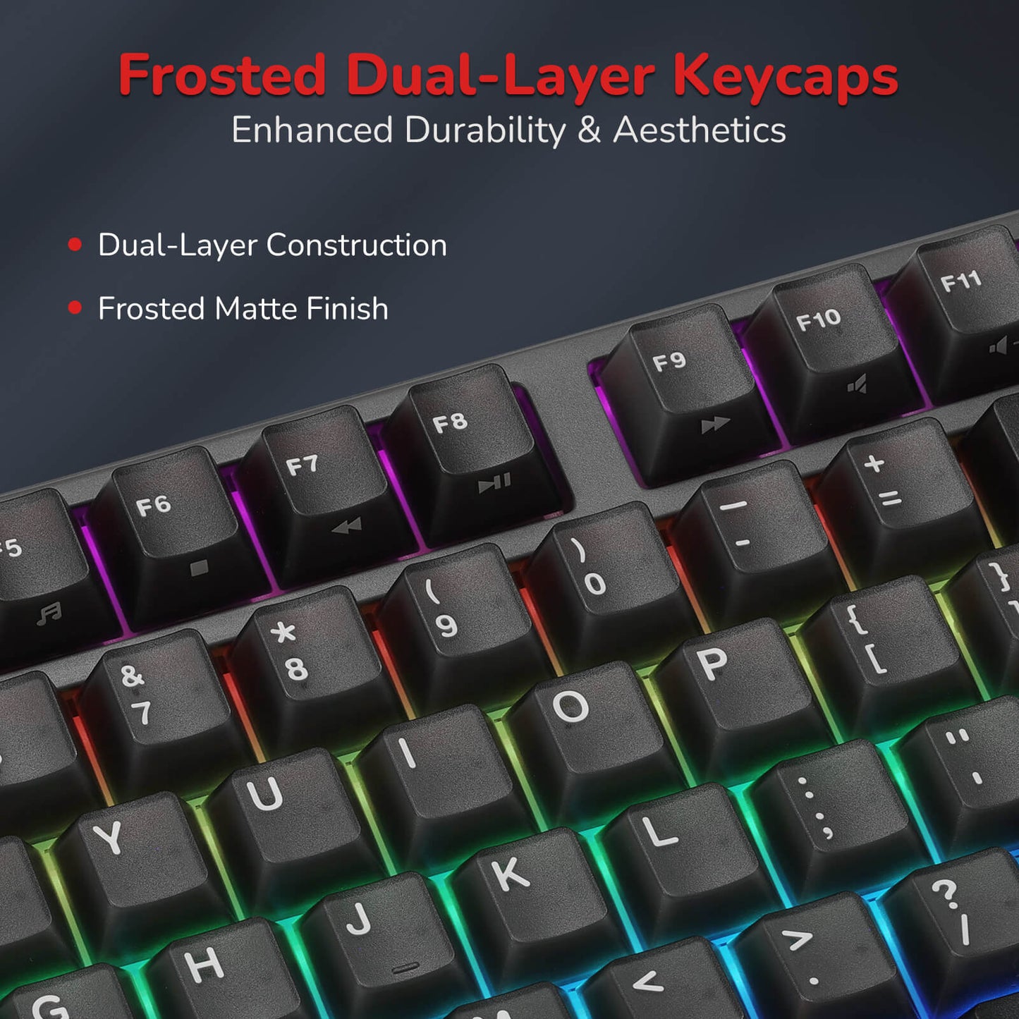 Keyboard with frosted dual-layer keycaps on a dark background