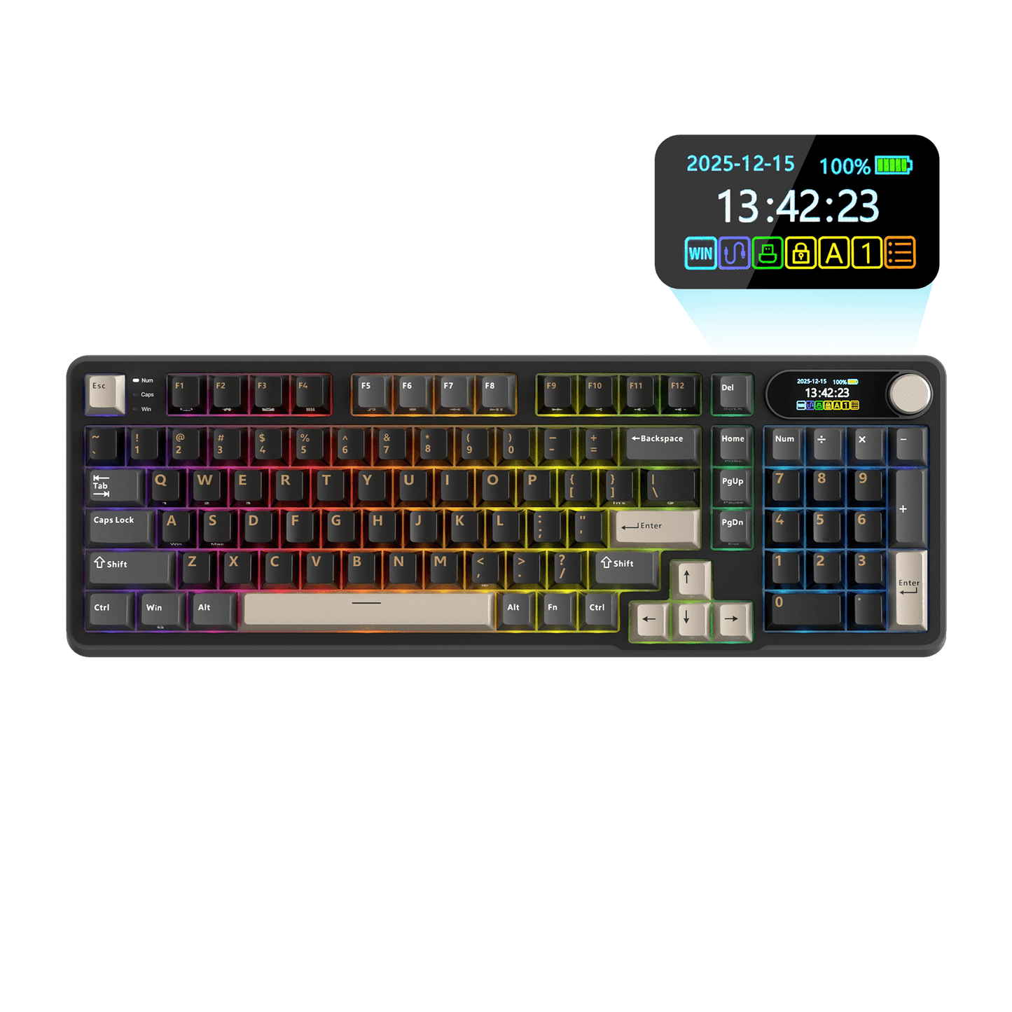 RK S98 Black Wireless Mechanical Keyboard with Smart Display and Knob - Deep Black Edition.