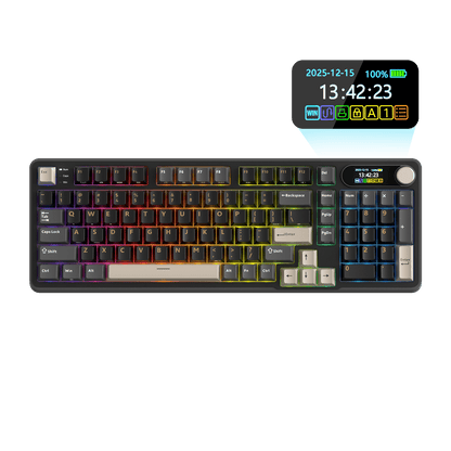 RK S98 Black Wireless Mechanical Keyboard with Smart Display and Knob - Deep Black Edition.