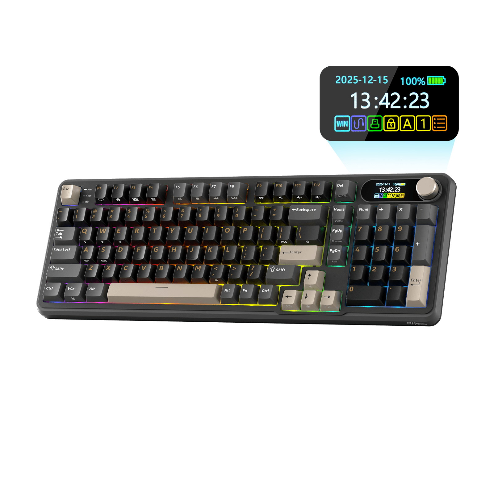 RK S98 Black Wireless Mechanical Keyboard with Smart Display and Knob - Deep Black Edition.
