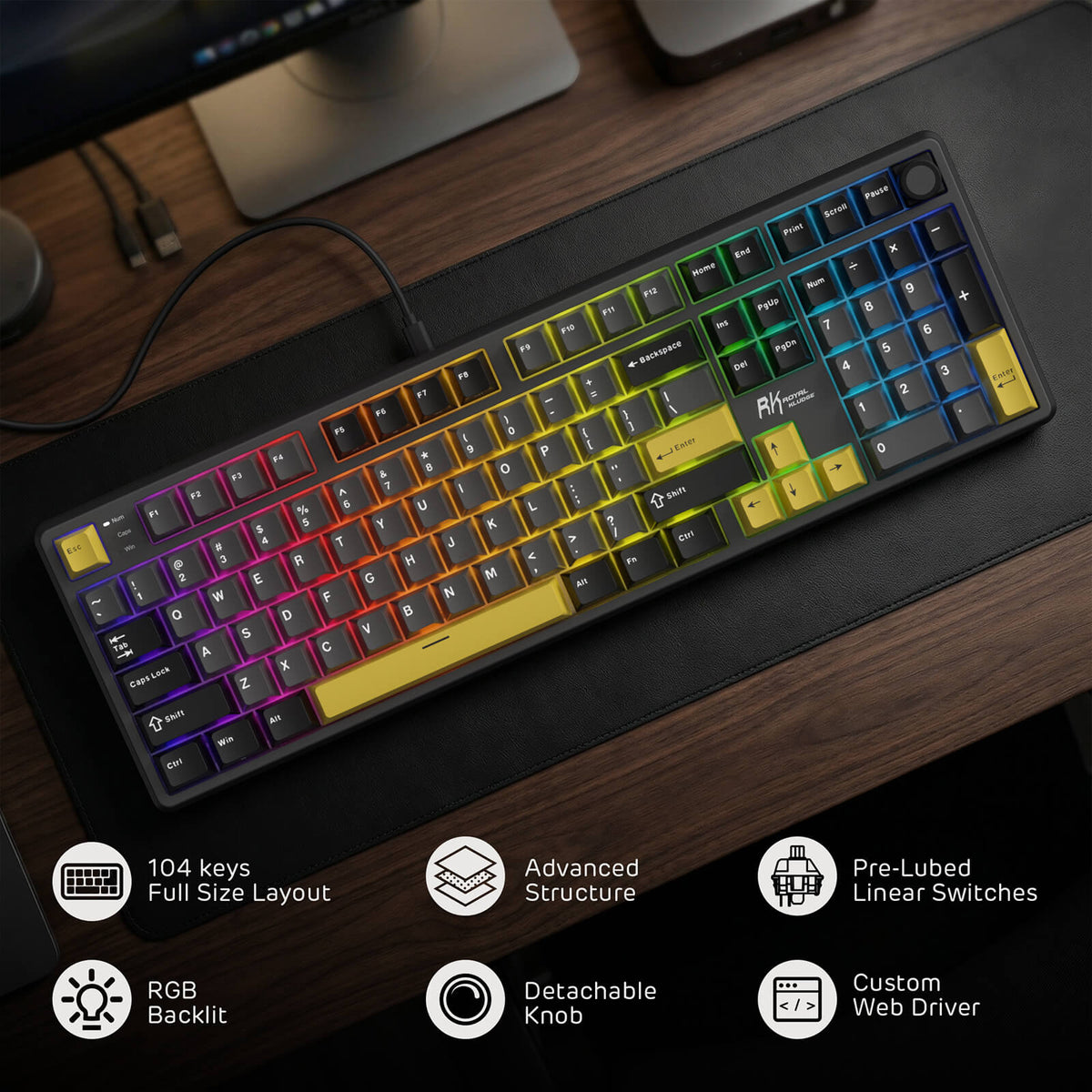 RK ROYAL KLUDGE X104 Full Size Creamy Mechanical Keyboard for Office ...