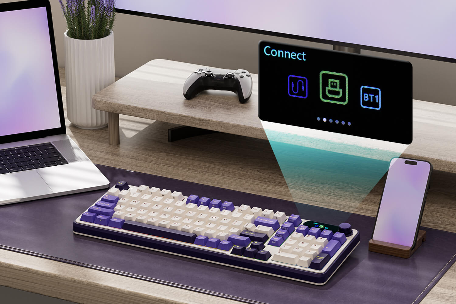 RK ROYAL KLUDGE S98 Mechanische Tastatur mit Smart Display & Knopf, Top Mount 96% Kabellose Mechanische Tastatur BT/2.4G/USB-C, Hot-Swap-fähige, Software-Unterstützung, Massiver Akku, 98 Tasten