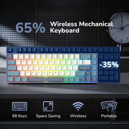 RK ROYAL KLUDGE RK68 65% RGB Wireless Mechanical Keyboard for Gaming, Work | 68 Keys Compact TKL Tri-Mode BT/2.4GHz/USB-C Gaming Keyboards for Mac/Win, Hot Swappable, Custom Switch, Software Support