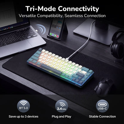 RK ROYAL KLUDGE RK68 65% RGB Wireless Mechanical Keyboard for Gaming, Work | 68 Keys Compact TKL Tri-Mode BT/2.4GHz/USB-C Gaming Keyboards for Mac/Win, Hot Swappable, Custom Switch, Software Support