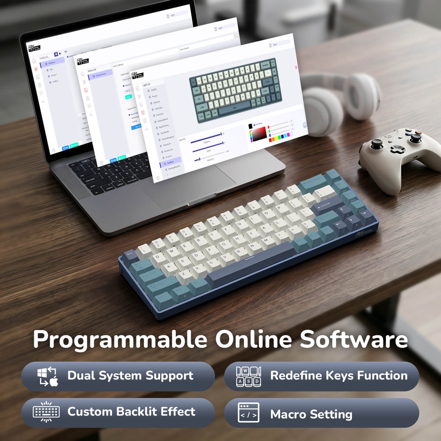 RK ROYAL KLUDGE RK68 65% RGB Wireless Mechanical Keyboard for Gaming, Work | 68 Keys Compact TKL Tri-Mode BT/2.4GHz/USB-C Gaming Keyboards for Mac/Win, Hot Swappable, Custom Switch, Software Support