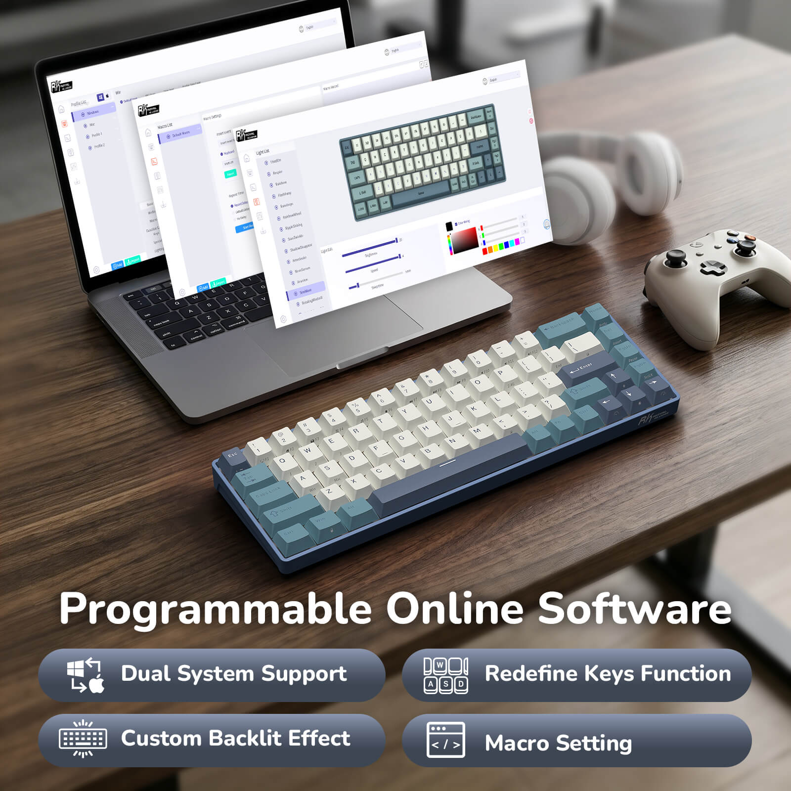 RK ROYAL KLUDGE RK68 65% RGB Wireless Mechanical Keyboard for Gaming, Work | 68 Keys Compact TKL Tri-Mode BT/2.4GHz/USB-C Gaming Keyboards for Mac/Win, Hot Swappable, Custom Switch, Software Support