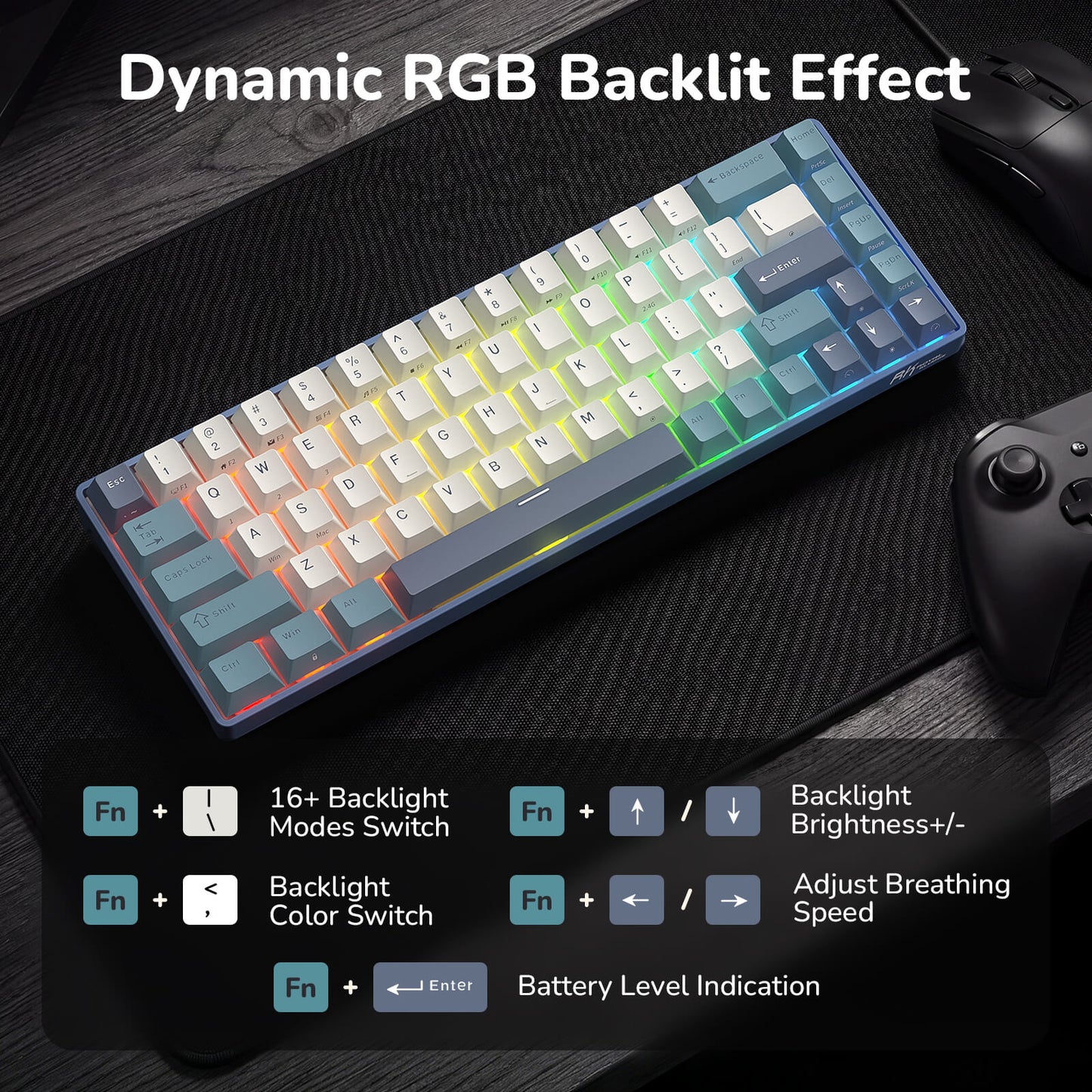 RK ROYAL KLUDGE RK68 65% RGB Wireless Mechanical Keyboard for Gaming, Work | 68 Keys Compact TKL Tri-Mode BT/2.4GHz/USB-C Gaming Keyboards for Mac/Win, Hot Swappable, Custom Switch, Software Support