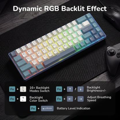 RK ROYAL KLUDGE RK68 65% RGB Wireless Mechanical Keyboard for Gaming, Work | 68 Keys Compact TKL Tri-Mode BT/2.4GHz/USB-C Gaming Keyboards for Mac/Win, Hot Swappable, Custom Switch, Software Support