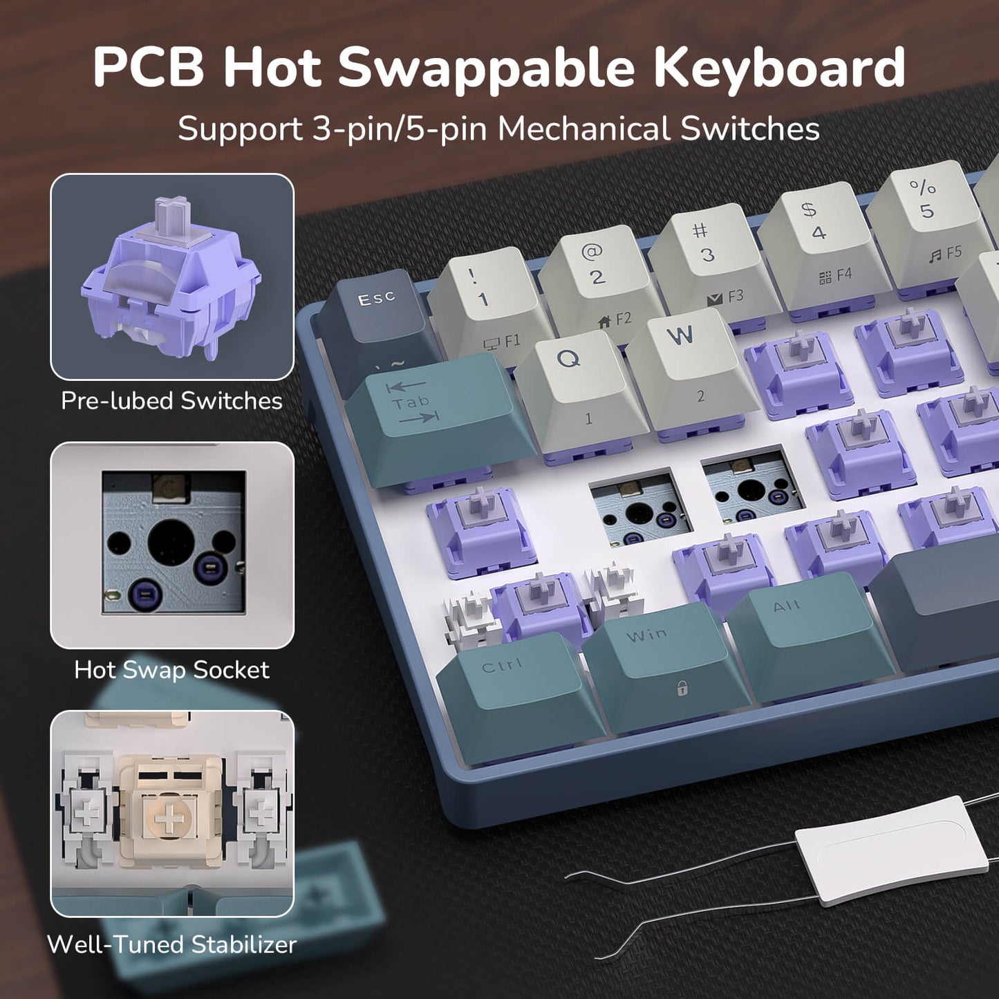 RK ROYAL KLUDGE RK68 65% RGB Wireless Mechanical Keyboard for Gaming, Work | 68 Keys Compact TKL Tri-Mode BT/2.4GHz/USB-C Gaming Keyboards for Mac/Win, Hot Swappable, Custom Switch, Software Support