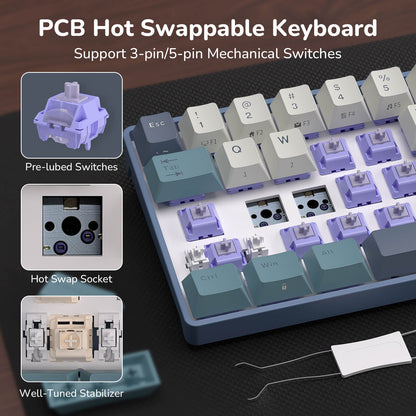 RK ROYAL KLUDGE RK68 65% RGB Wireless Mechanical Keyboard for Gaming, Work | 68 Keys Compact TKL Tri-Mode BT/2.4GHz/USB-C Gaming Keyboards for Mac/Win, Hot Swappable, Custom Switch, Software Support