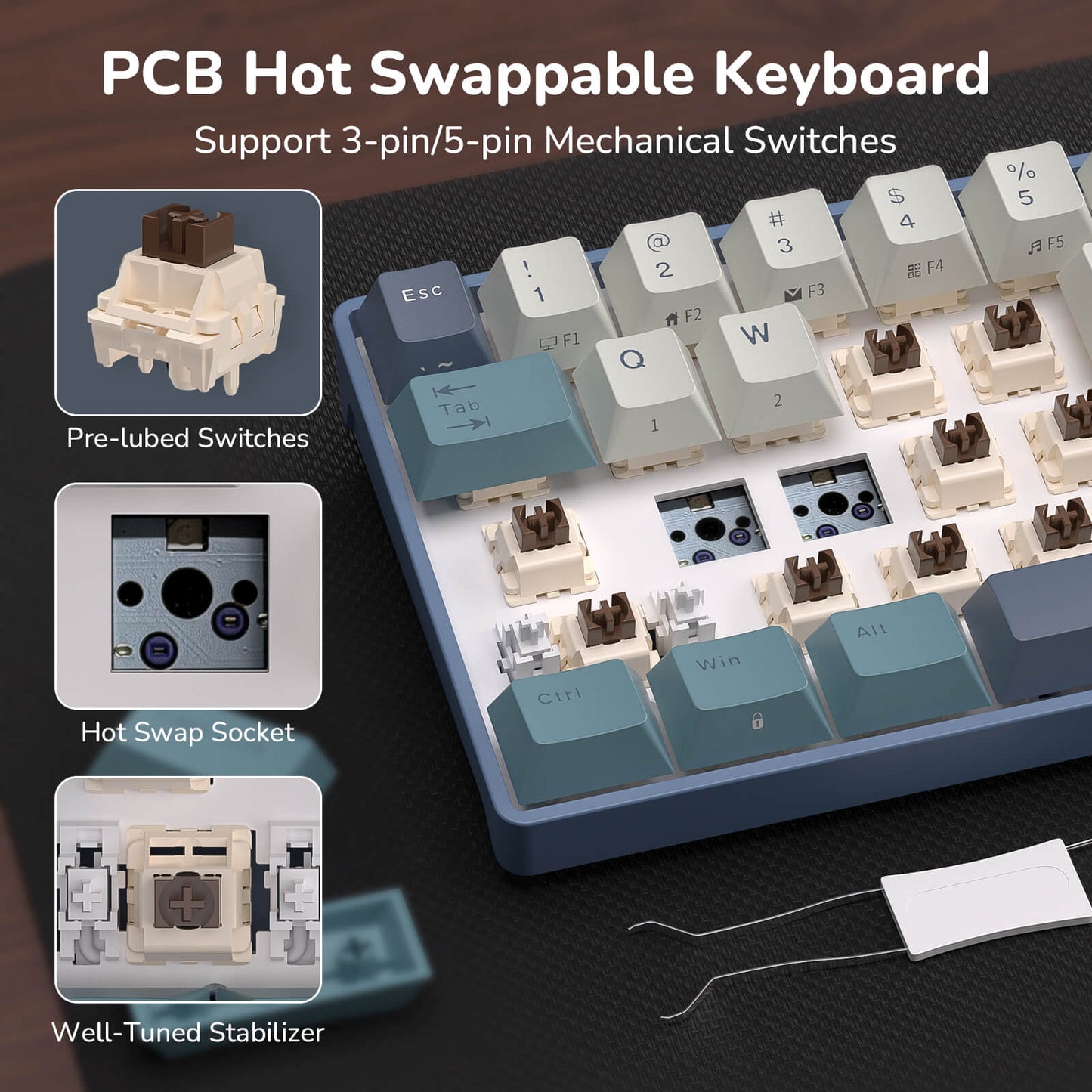 RK ROYAL KLUDGE RK68 65% RGB Wireless Mechanical Keyboard for Gaming, Work | 68 Keys Compact TKL Tri-Mode BT/2.4GHz/USB-C Gaming Keyboards for Mac/Win, Hot Swappable, Custom Switch, Software Support