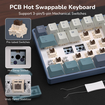 RK ROYAL KLUDGE RK68 65% RGB Wireless Mechanical Keyboard for Gaming, Work | 68 Keys Compact TKL Tri-Mode BT/2.4GHz/USB-C Gaming Keyboards for Mac/Win, Hot Swappable, Custom Switch, Software Support