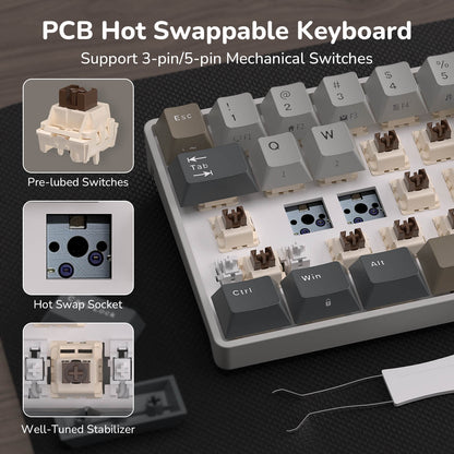 RK ROYAL KLUDGE RK68 65% RGB Wireless Mechanical Keyboard for Gaming, Work | 68 Keys Compact TKL Tri-Mode BT/2.4GHz/USB-C Gaming Keyboards for Mac/Win, Hot Swappable, Custom Switch, Software Support