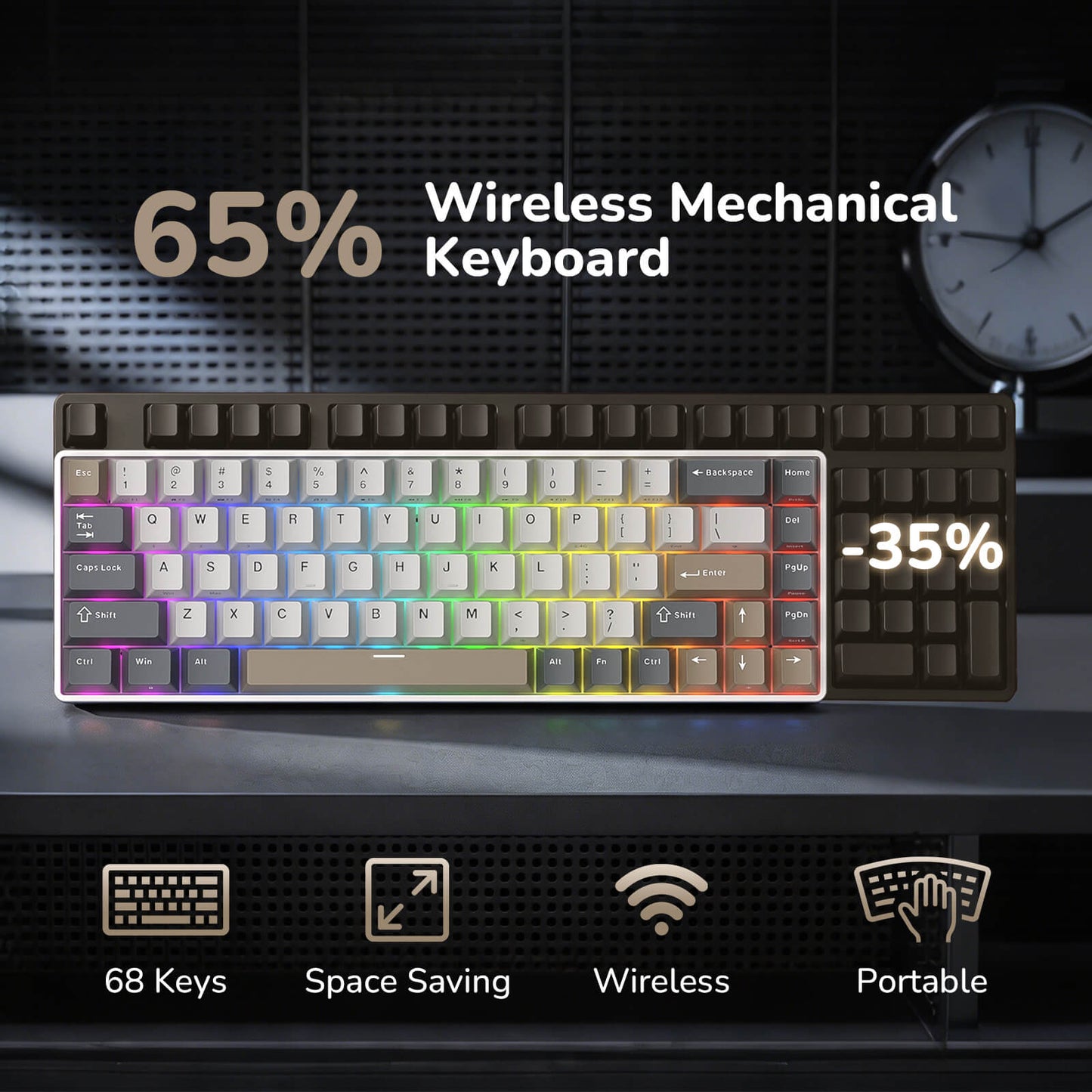 RK ROYAL KLUDGE RK68 65% RGB Wireless Mechanical Keyboard for Gaming, Work | 68 Keys Compact TKL Tri-Mode BT/2.4GHz/USB-C Gaming Keyboards for Mac/Win, Hot Swappable, Custom Switch, Software Support
