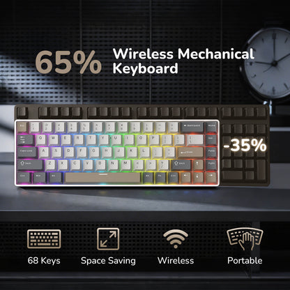 RK ROYAL KLUDGE RK68 65% RGB Wireless Mechanical Keyboard for Gaming, Work | 68 Keys Compact TKL Tri-Mode BT/2.4GHz/USB-C Gaming Keyboards for Mac/Win, Hot Swappable, Custom Switch, Software Support