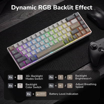 RK ROYAL KLUDGE RK68 65% RGB Wireless Mechanical Keyboard for Gaming, Work | 68 Keys Compact TKL Tri-Mode BT/2.4GHz/USB-C Gaming Keyboards for Mac/Win, Hot Swappable, Custom Switch, Software Support