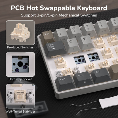 RK ROYAL KLUDGE RK68 65% RGB Wireless Mechanical Keyboard for Gaming, Work | 68 Keys Compact TKL Tri-Mode BT/2.4GHz/USB-C Gaming Keyboards for Mac/Win, Hot Swappable, Custom Switch, Software Support