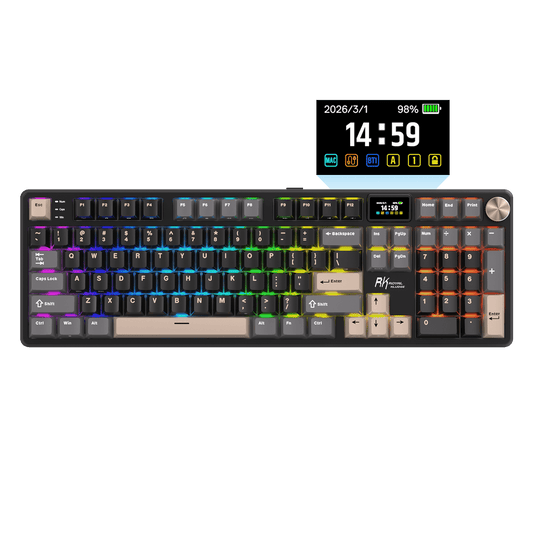 RK ROYAL KLUDGE S104 Wireless Mechanical Keyboard w/ Screen & Knob, Tri-Mode 101Keys Full Size Top Mount RGB Gaming Keyboard  BT/2.4G/USB-C, 8000mAh Battery, Web Driver, Hot Swap Custom Linear Switch