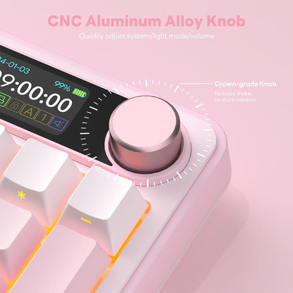 RK S98 Pink Edition mechanical keyboard with multifunctional control knob