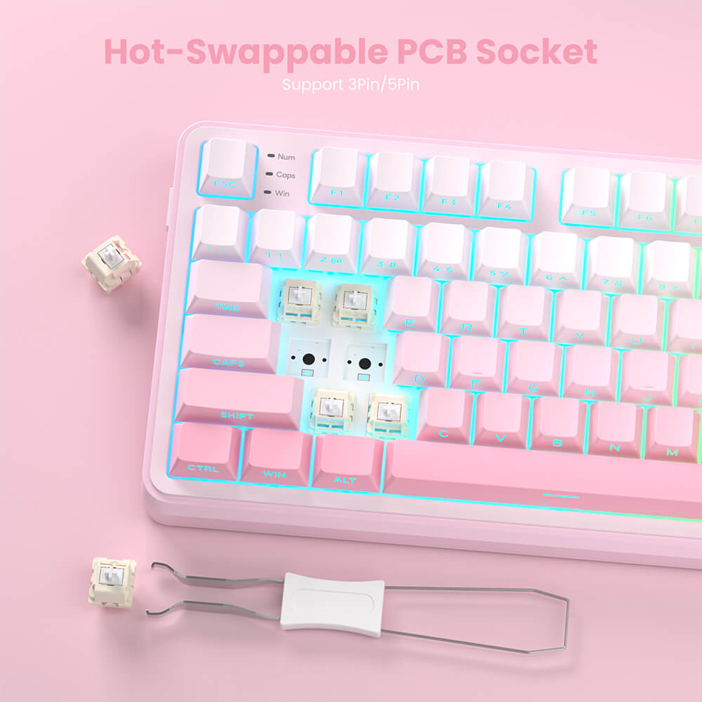 RK S98 Pink Edition hot-swappable mechanical keyboard with easy switch replacement
