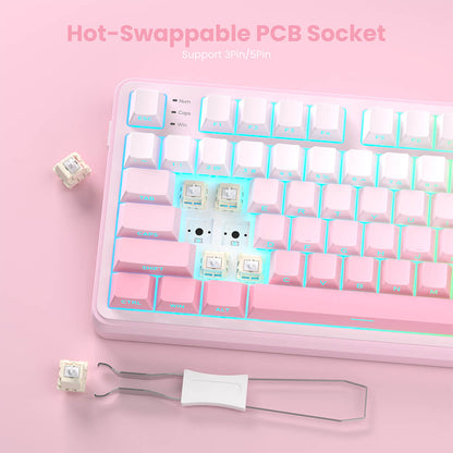 RK S98 Pink Edition hot-swappable mechanical keyboard with easy switch replacement