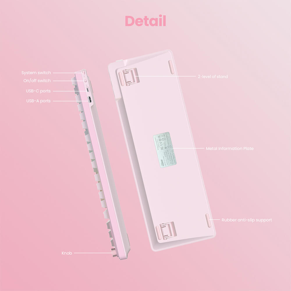 RK S98 Pink Edition mechanical keyboard rear view