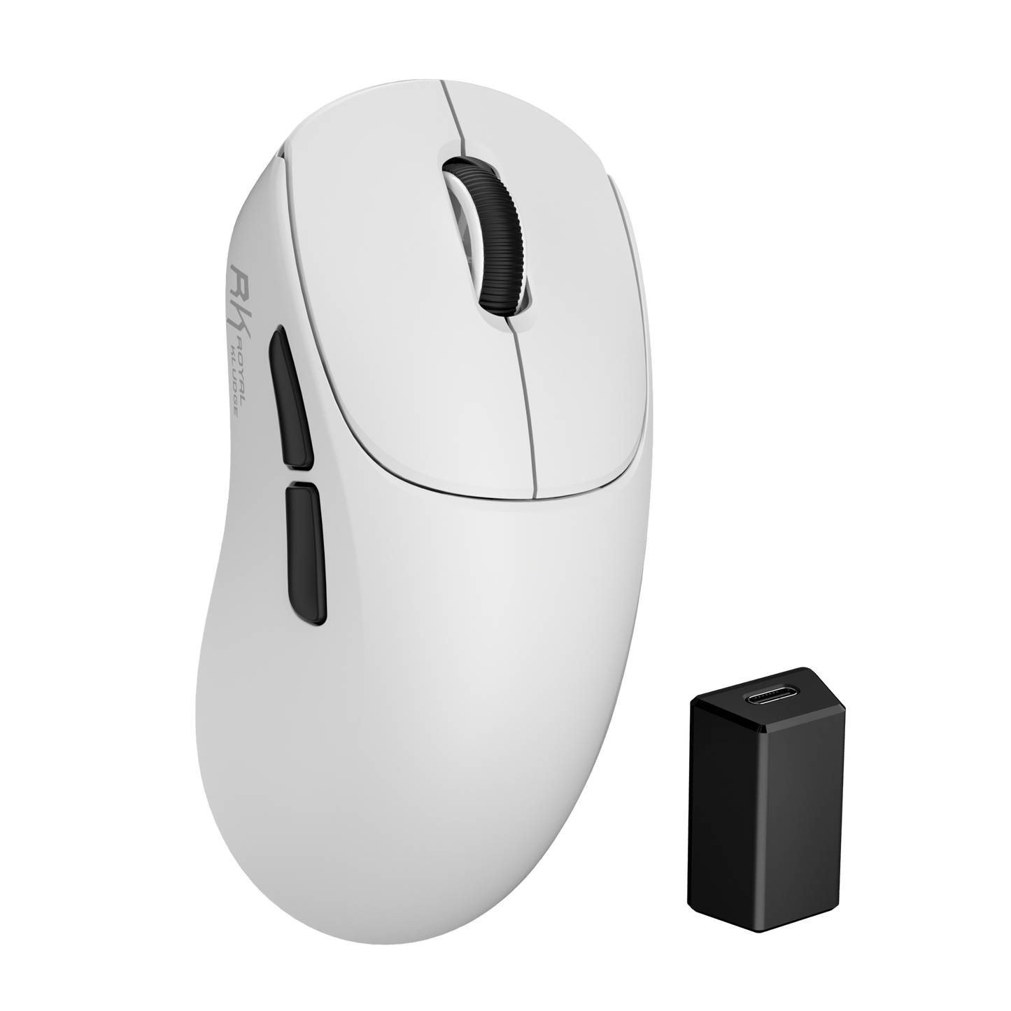 RK ROYAL KLUDGE MG5 wireless gaming mouse in white, front view on white background