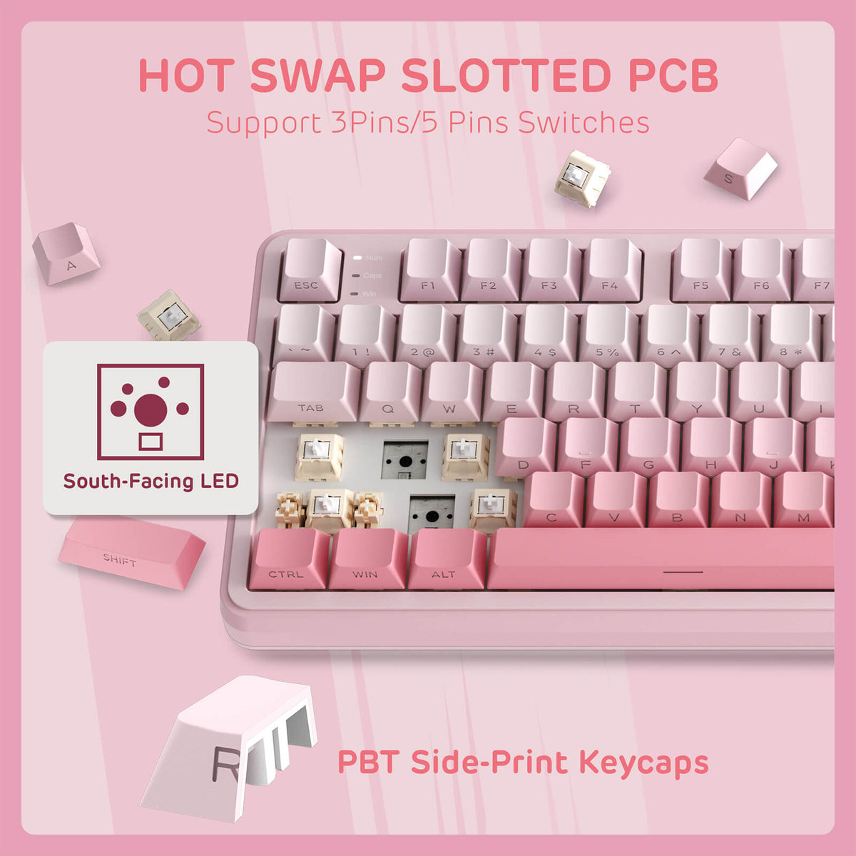 RK S98 Pink Edition keyboard featuring hot-swappable mechanical switches.