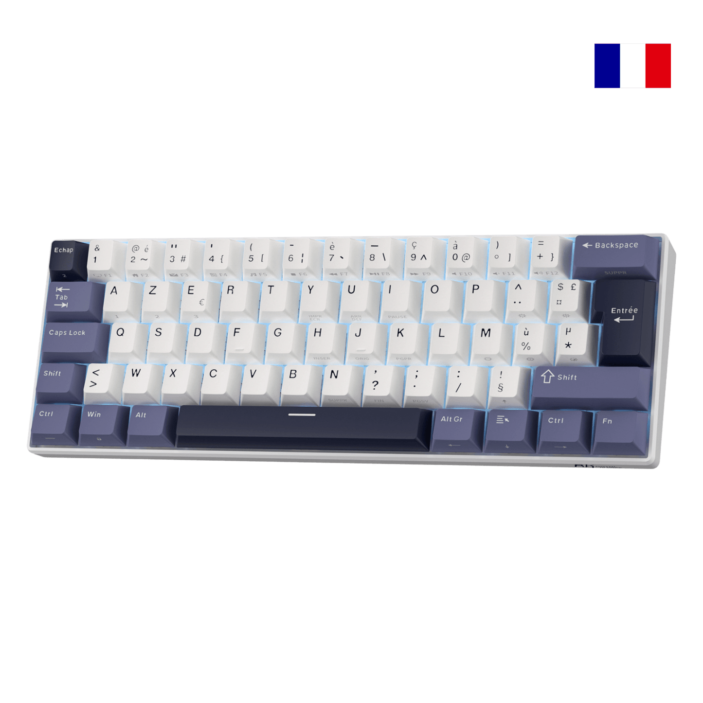Clavier mécanique compact RK61 avec disposition française FR-ISO AZERTY
Clavier mécanique hot-swappable RK61, disposition ISO française
