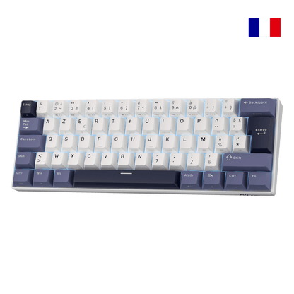Clavier mécanique compact RK61 avec disposition française FR-ISO AZERTY
Clavier mécanique hot-swappable RK61, disposition ISO française