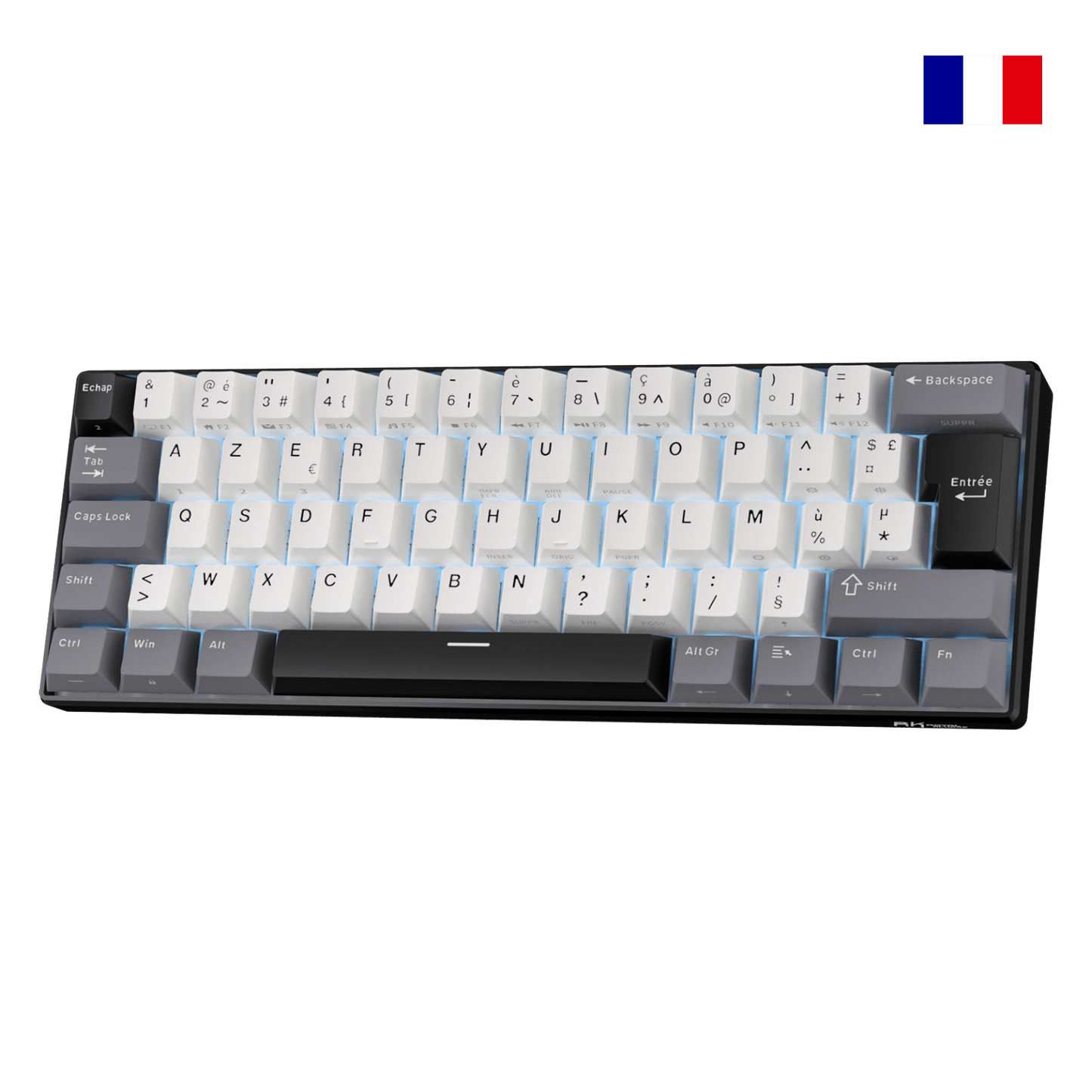 Clavier mécanique compact RK61 avec disposition française FR-ISO AZERTY
Clavier mécanique hot-swappable RK61, disposition ISO française