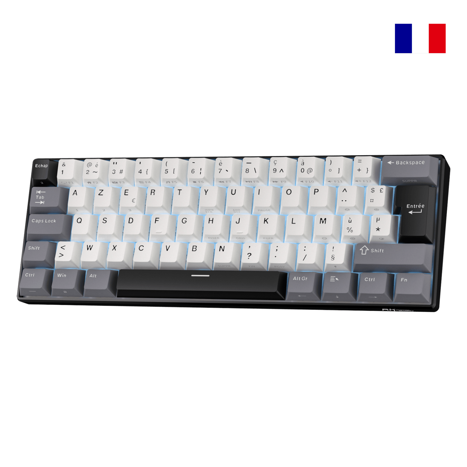 Clavier mécanique compact RK61 avec disposition française FR-ISO AZERTY
Clavier mécanique hot-swappable RK61, disposition ISO française