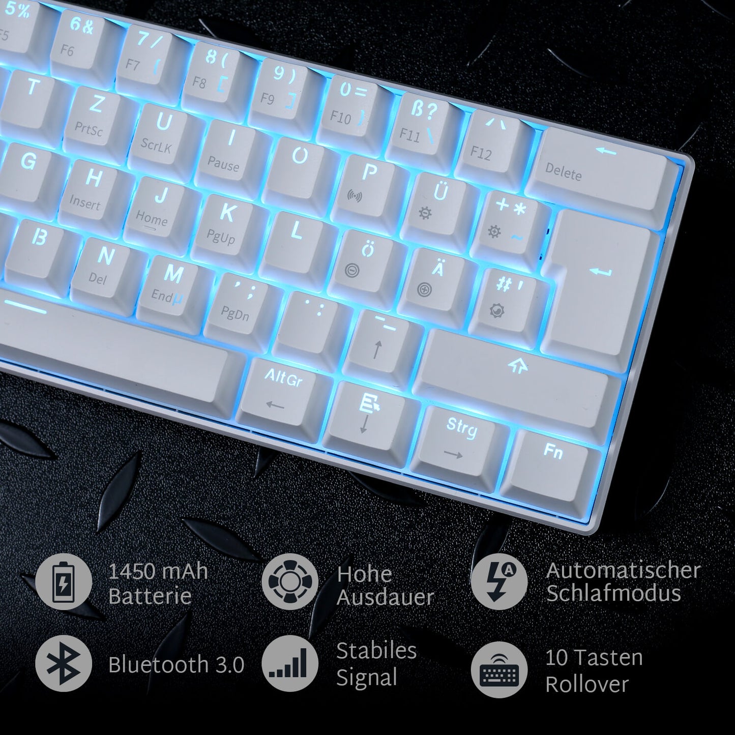 RK ROYAL KLUDGE RK61-DE QWERTZ Kabelgebundene / Bluetooth 60% Mechanische Tastatur