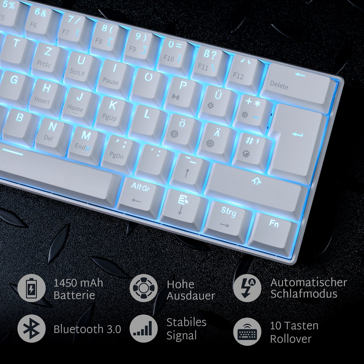 RK ROYAL KLUDGE RK61-DE QWERTZ Kabelgebundene / Bluetooth 60% Mechanische Tastatur