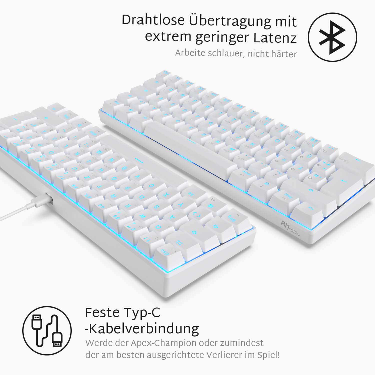 RK ROYAL KLUDGE RK61-DE QWERTZ Kabelgebundene / Bluetooth 60% Mechanische Tastatur