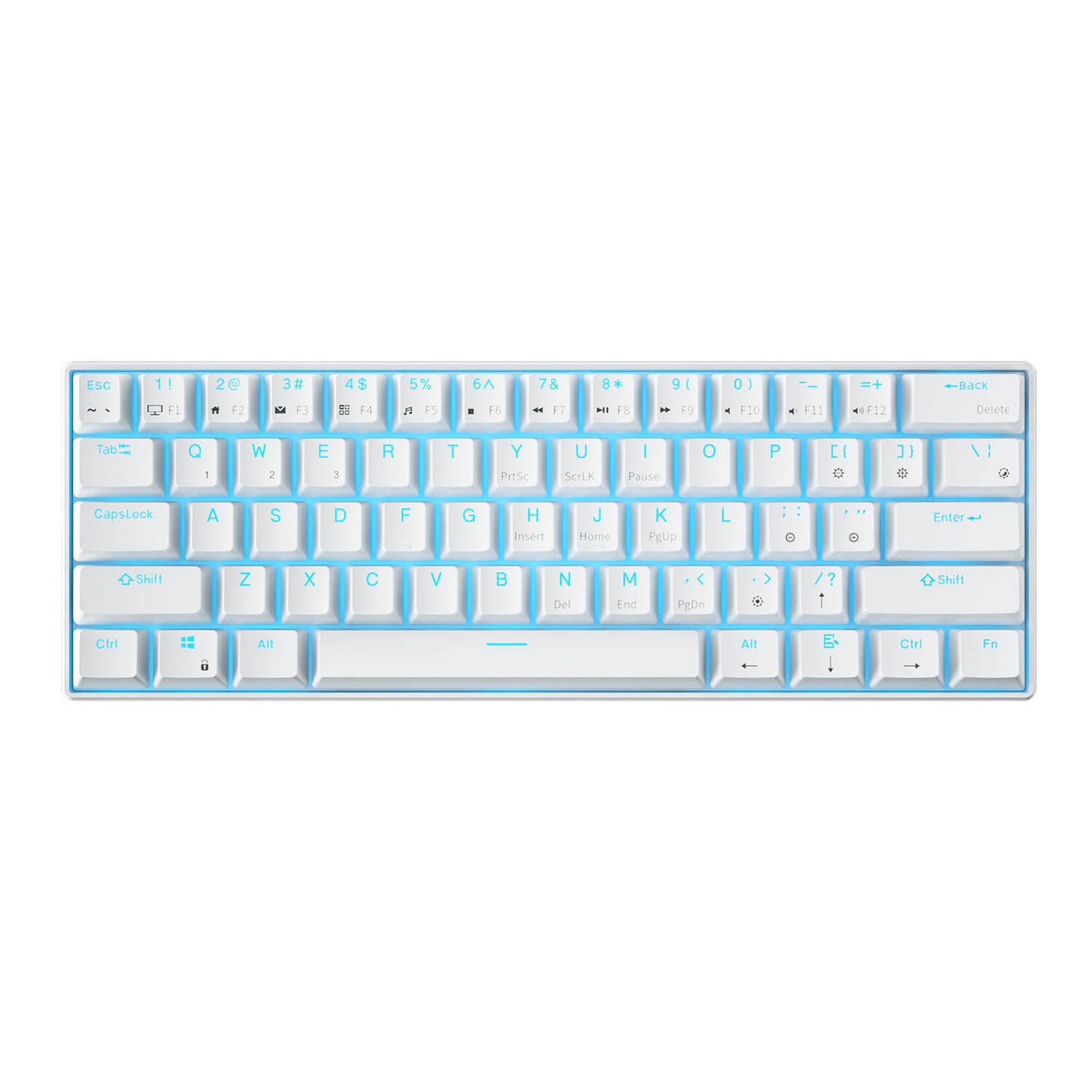 Royal Kludge RK61 60% Mechanical Keyboard - White Color with Blue Single Color Backlighting 