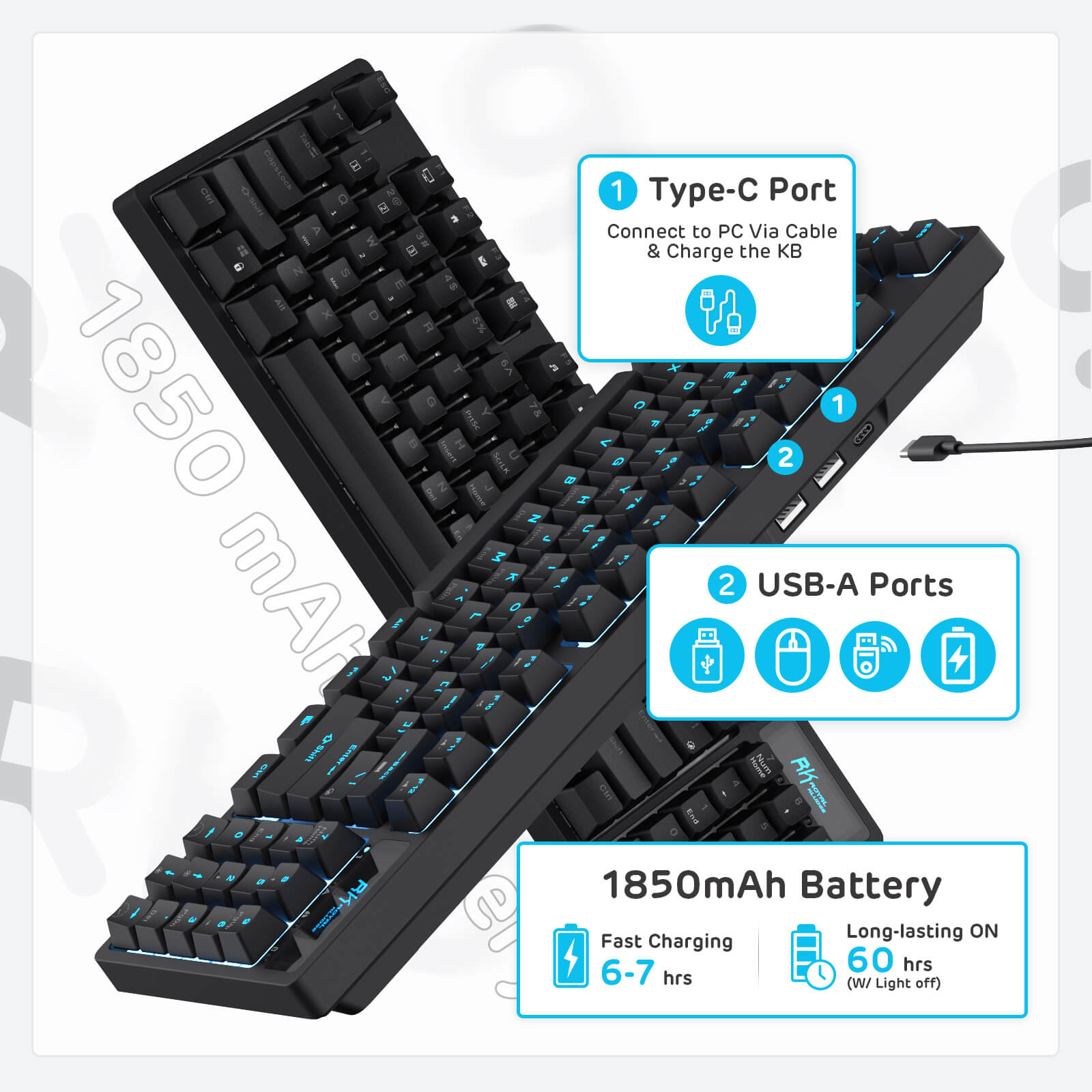 RK ROYAL KLUDGE RK89 85% Triple Mode BT5.0/2.4G/USB-C Hot Swappable Mechanical Keyboard, 89 Keys Compact Mechanical Keyboard