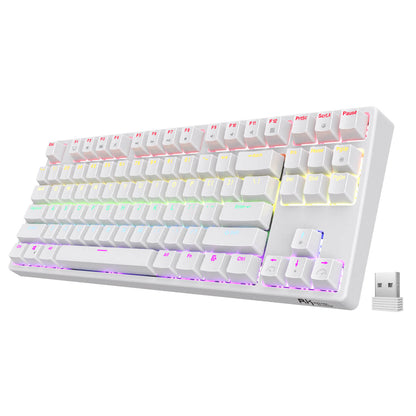 White RK87 87keys Tenkeyless TKL Wireless Mechanical Gaming Keyboard Front View with RGB Backlighting