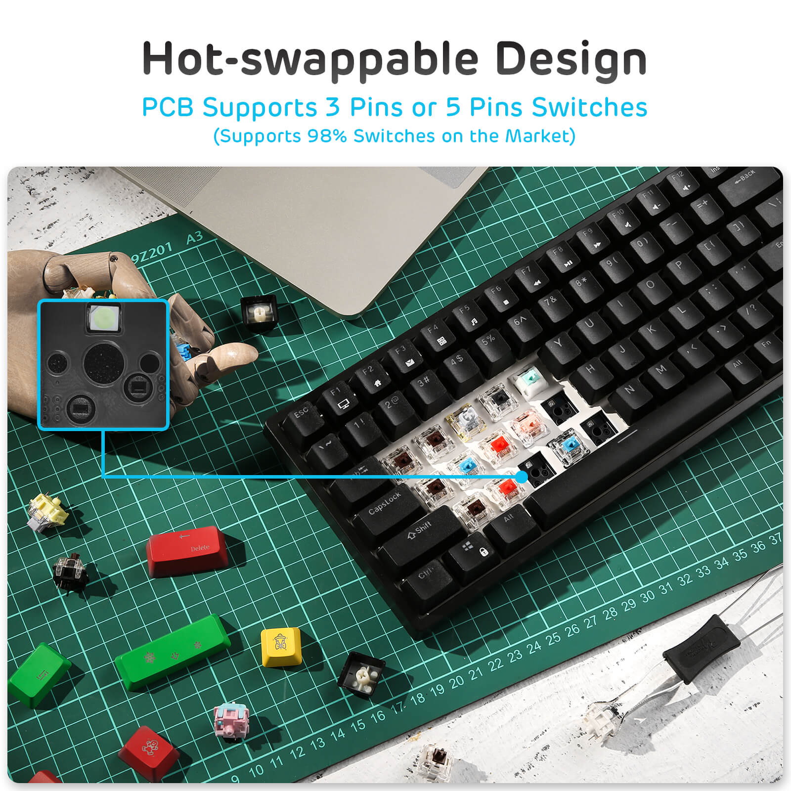 RK84 Blue backlit mechanical gaming keyboard with hot-swappable design